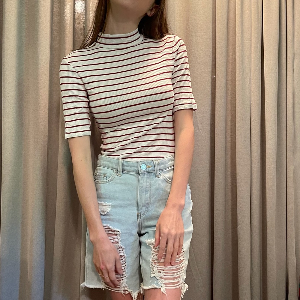 Striped high mock neck bodysuit